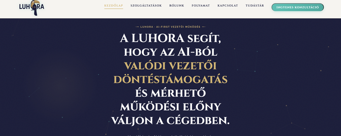 A Luhora weboldalának nyitóképernyője